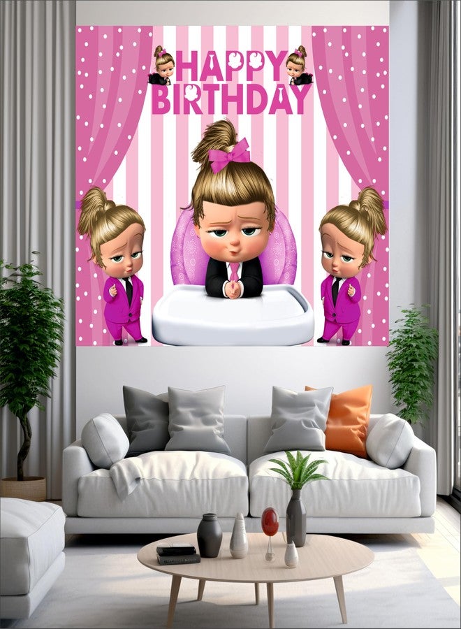Party Baazaar Boss Baby Girl Birthday Backdrop 4x3 Ft | Backdrops for Decoration | Birthday Decoration Backdrop | Banner for Kids Theme Party - Image 2